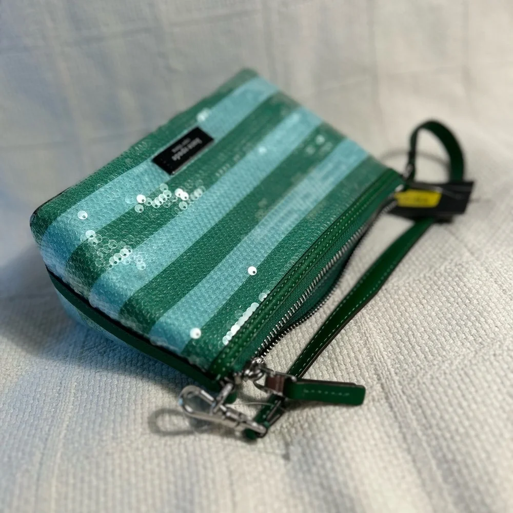 Kate Spade Green Striped Sequined Clutch/Wristlet - Picture 9 of 9